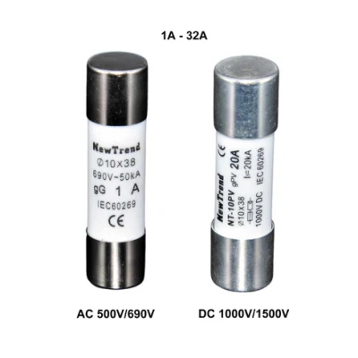 10X38 AC 500V 690V DC 1000V 1500V 1A 2A 4A 6A 8A 10A 12A 16A 20A 25A 32A 10X38mm Gg Am Ar Gpv AC или DC Солнечные фотоэлектрические Zylindrische Sicherung mit CE